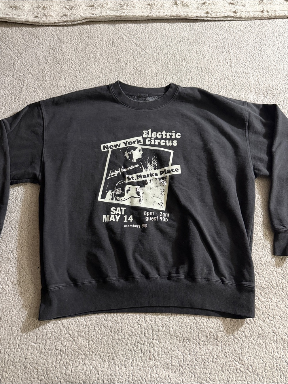 Brandy Melville Black Crewneck with White Electric Circus Graphic One Size